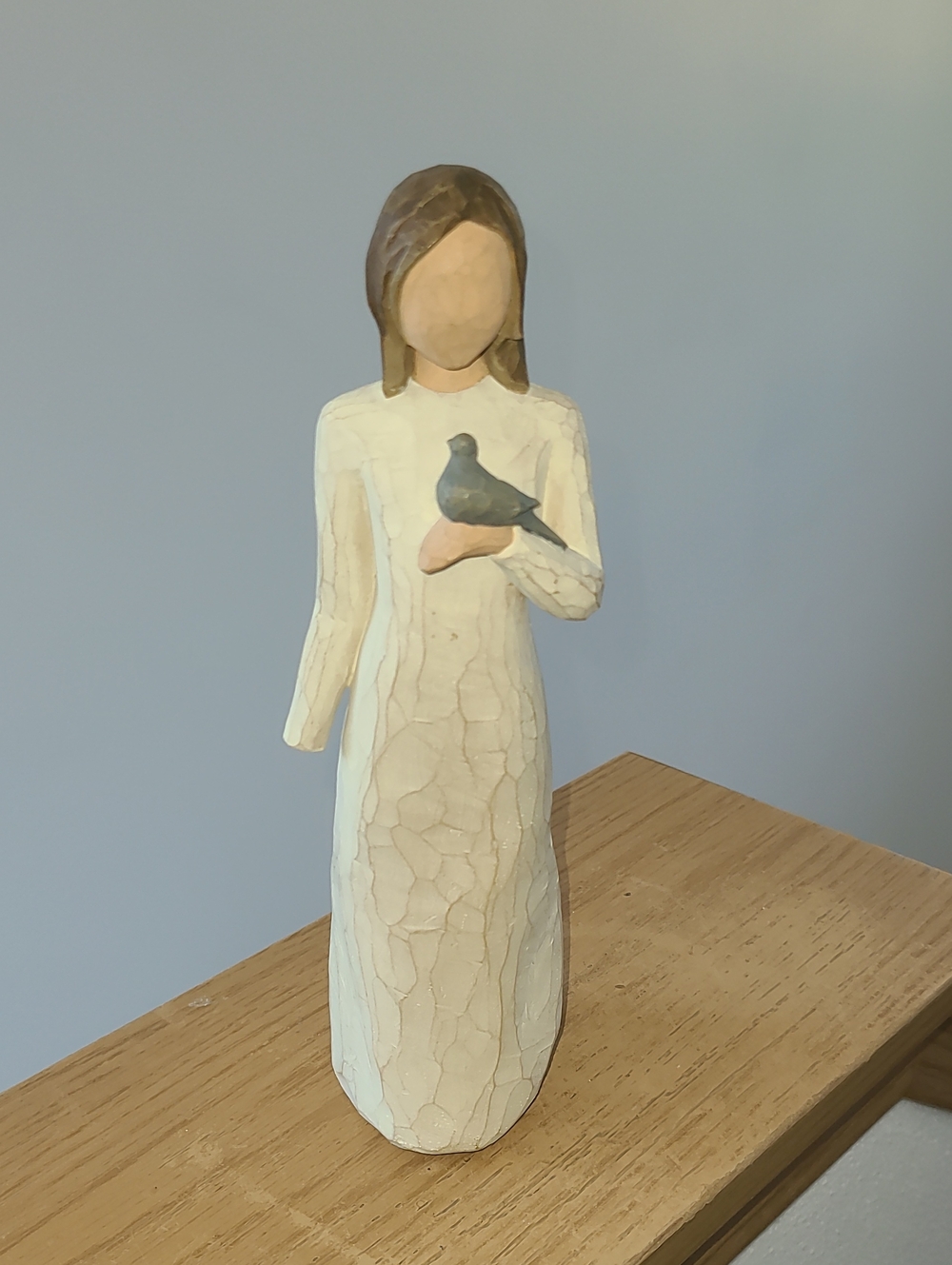 Vintage Willow Tree Woman Holding Bird in Cream and Brown